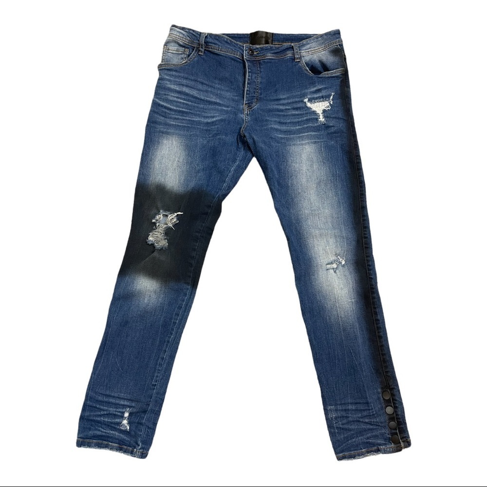 VALABASAS DISTRESSED SLIM STRAIGHT MOTO JEANS - Picture 8 of 12